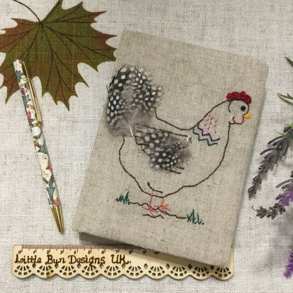 Hand embroidered chicken notebook