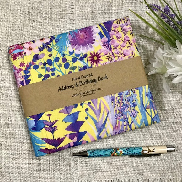 Floral Address & Birthday Book + Pen / Hand Covered Fabric Book - Little Bun Designs UK