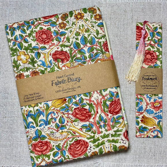 A5 Floral Notebook / Address Book / Diary / Sketchbook / Fabric Bookmarks