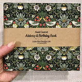 Address & Birthday Book + Pen / Hand Covered Fabric Book / Strawberry Thief
