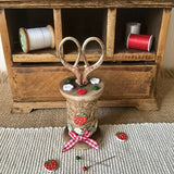 Strawberry Scissor Holder / Vintage Cotton Reel / Sewing Accessories