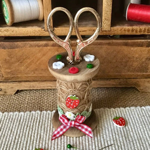 Strawberry Scissor Holder / Vintage Cotton Reel / Sewing Accessories