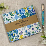 Address & Birthday Book + Pen / Hand Covered Fabric Book / Floral Design Blue