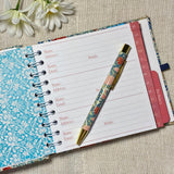 Address & Birthday Book + Pen / Hand Covered Fabric Book / Strawberry Thief Design