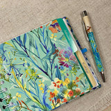 Address & Birthday Book + Pen / Hand Covered Fabric Book / Floral Design Blue