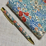 Address & Birthday Book + Pen / Hand Covered Fabric Book / Strawberry Thief Design