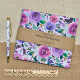 Address & Birthday Book / Hand Covered Fabric Book / Floral Design Lilac Roses