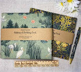 Address & Birthday Book + Pen / Hand Covered Fabric Book / Rainforest
