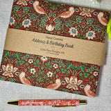 Address & Birthday Book / Hand Covered Fabric Book / Strawberry Thief Design