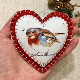Scented Christmas Decoration / Winter Robin Heart - Little Bun Designs UK