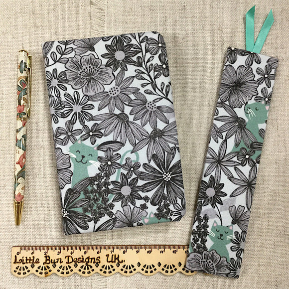 Floral Cats A6 Fabric Notebook / Address Book - Little Bun Designs UK