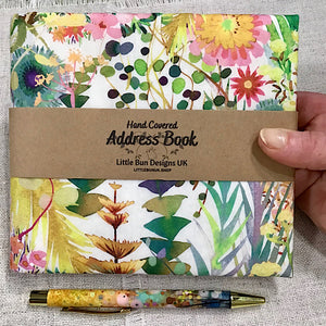 Address and Birthday Book with Pen  / Hand Covered Fabric Book / Floral Tresco - Little Bun Designs UK