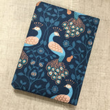 Peacock notebook / A6 fabric notebook / address book / bookmark - Little Bun Designs UK