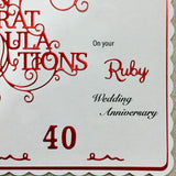 Personalised Ruby Wedding Anniversary Card - Little Bun Designs UK