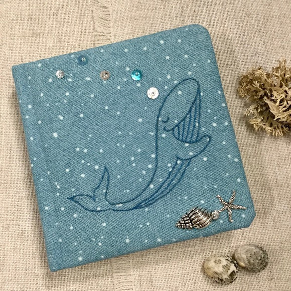 Hand Embroidered Whale Notebook / Square Art Journal