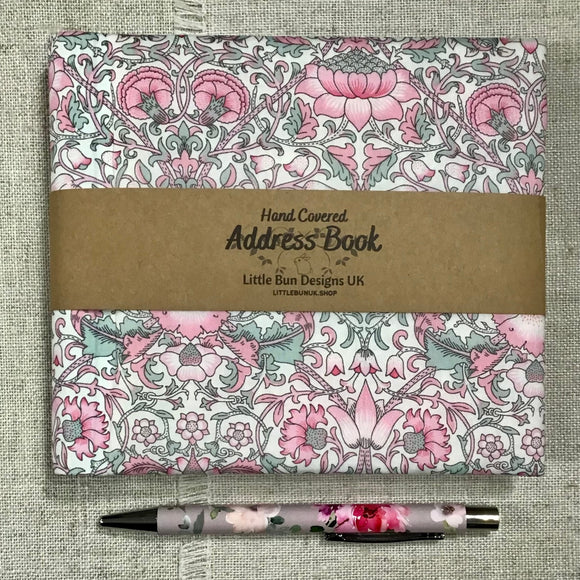 Address & Birthday Book + Pen / Hand Covered Fabric Book / Floral Address Book