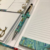 Sticky Notes Folder + Pen / Bright Floral Fabric / Hares