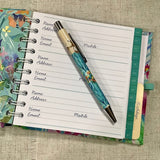 Address & Birthday Book + Pen / Hand Covered Fabric Book / Floral Design Blue