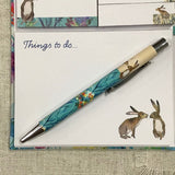 Sticky Notes Folder + Pen / Bright Floral Fabric / Hares