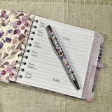 Address & Birthday Book + Pen / Hand Covered Fabric Book / Floral Design Lilac Roses